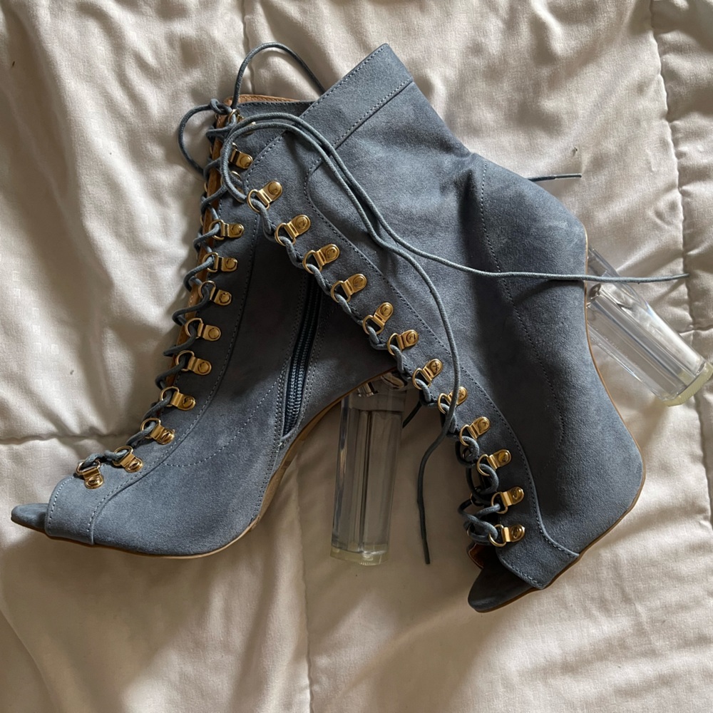 blue suede heels